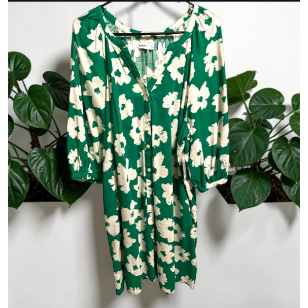 Sonoma Green Floral Button Front Midi Dress XXL 24.5” P2P 37” Length